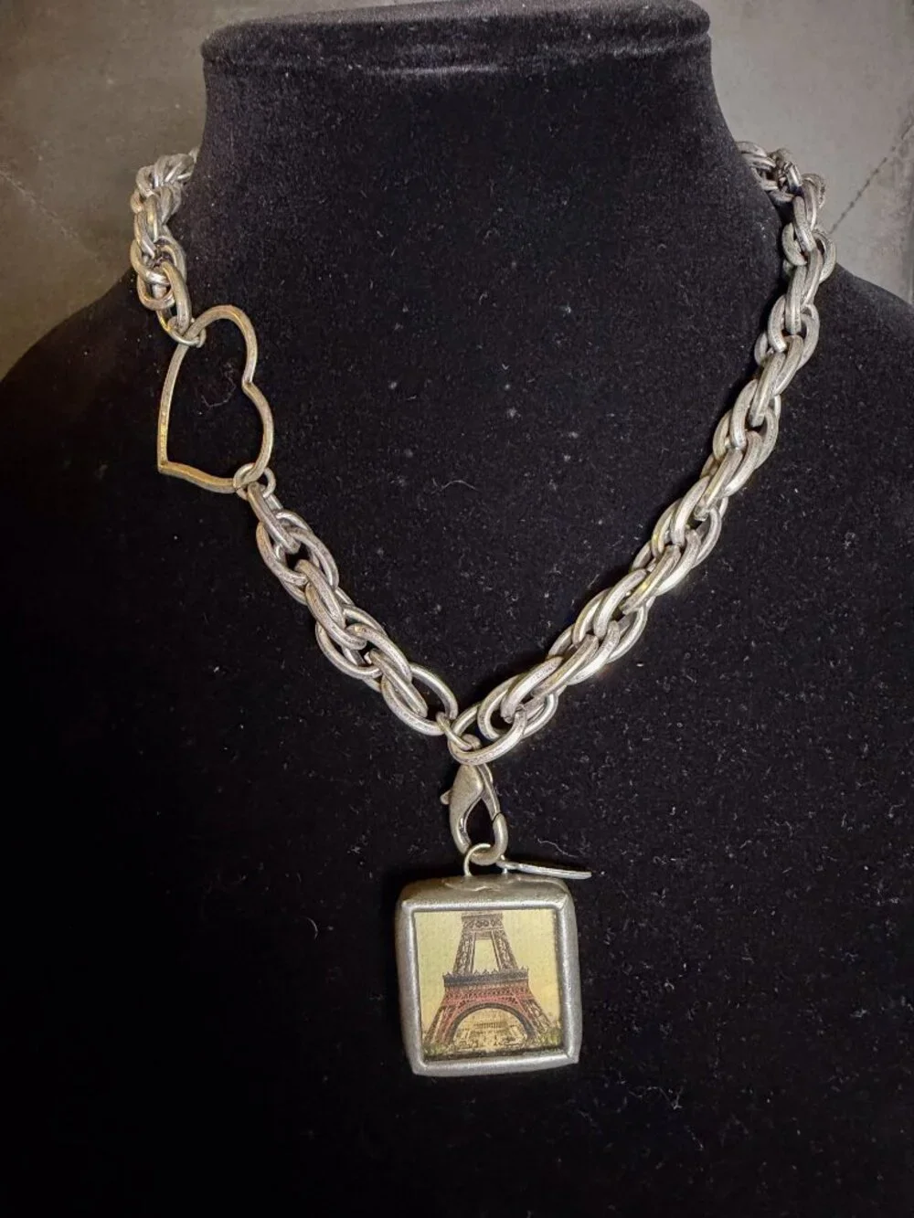Jewel Kade Reversible Fleur-de-Lis & Eiffel Tower Pendant Necklace Silver Tone